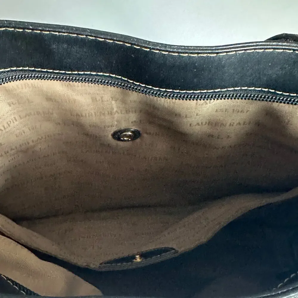 Lauren Ralph Lauren Tote Black Cow Leather Bag Old Money Preppy Handbag Purse